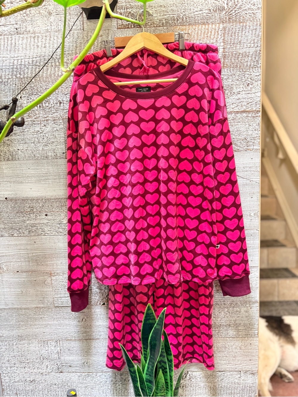 Kate Spade | 2-Piece Plush Microfleece Hearts Pajama Set - Women's XL